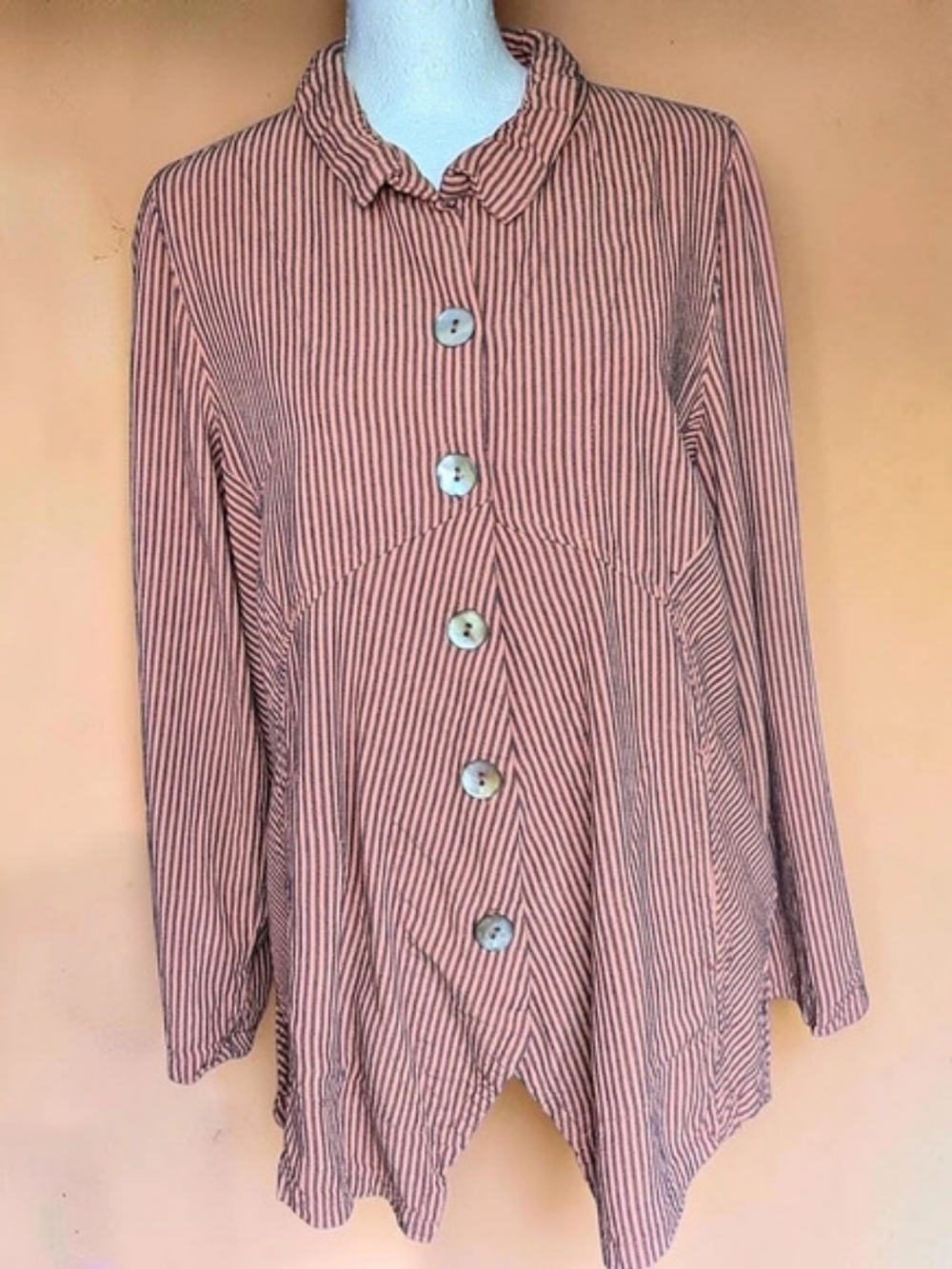 Soft Surroundings Lagenloom Sasha Striped Button-Front Tunic Top PS